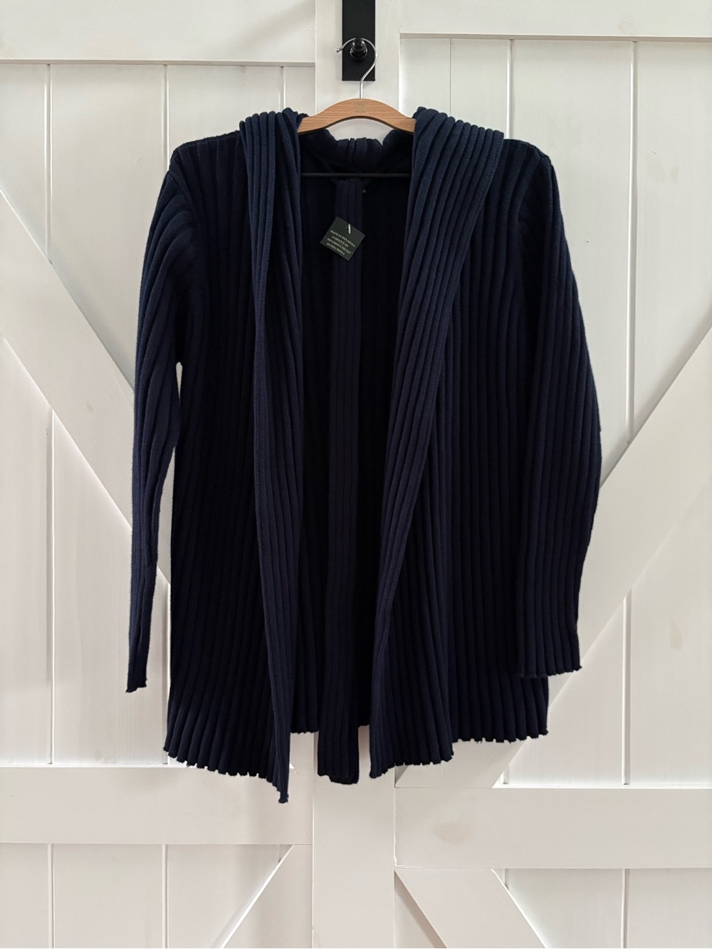 Ralph Lauren Petite Navy Ribbed Hooded Long Cotton Cardigan Sweater with Belt
